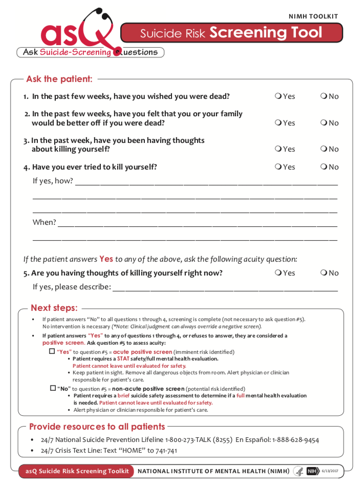 ASQ Suicide Risk Screening Tool