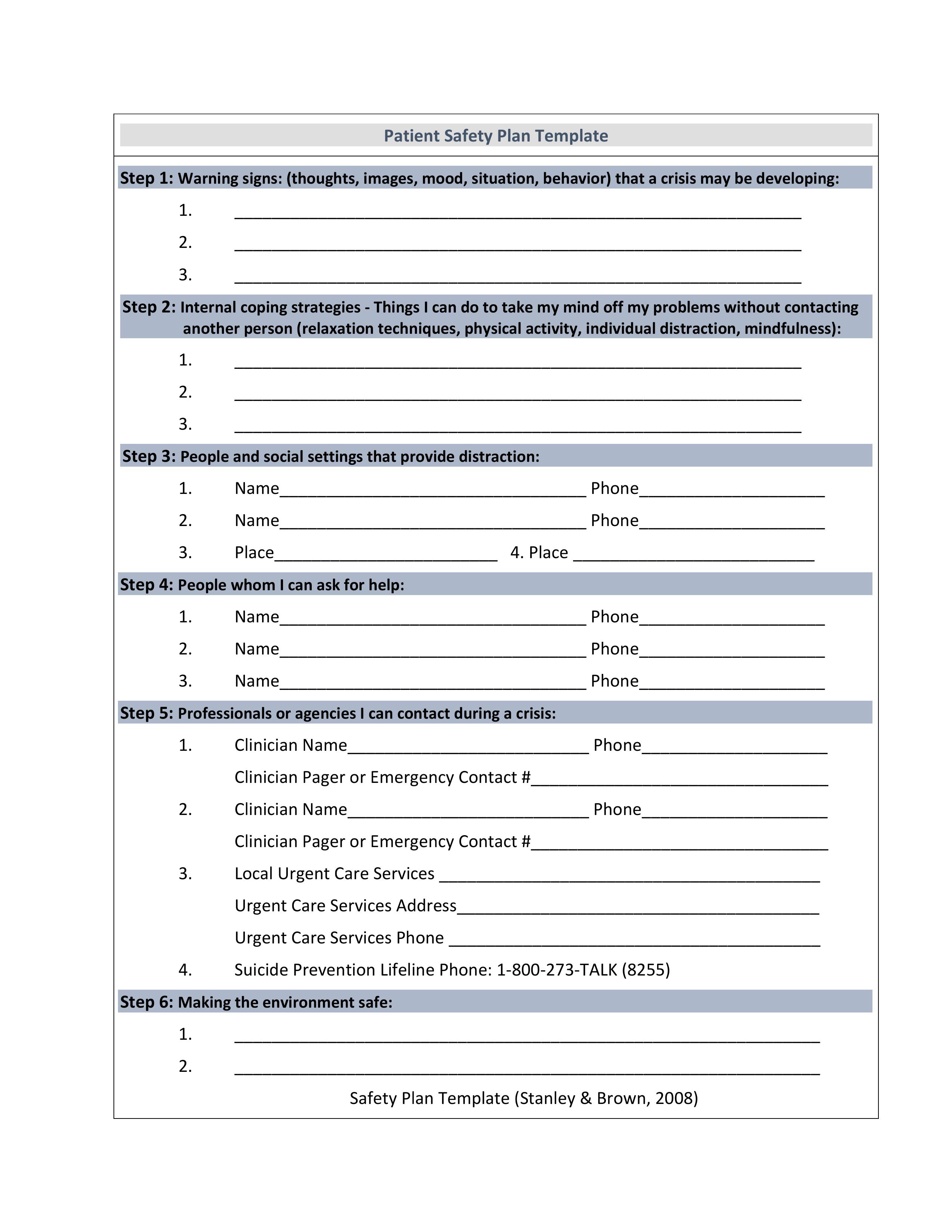 Patient Safety Plan Template